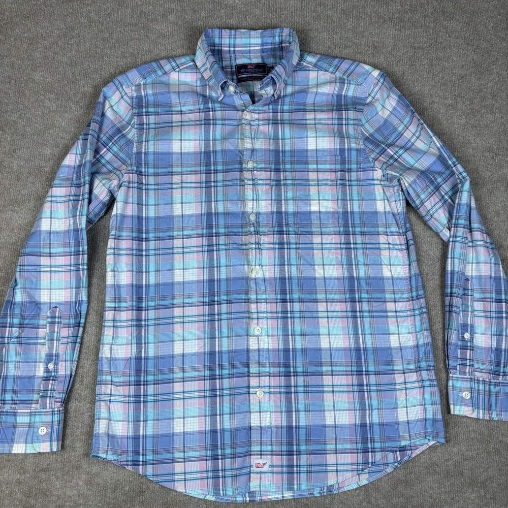 Vineyard Vines Classic Fit Murray Shirt Mens M Plaid Whale Button Down Blue Pink